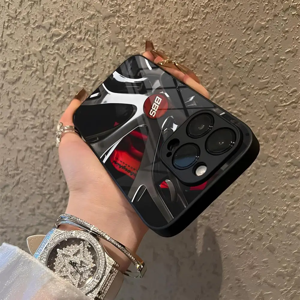 Funda de cristal para teléfono con diseño de llanta de coche BBS para Samsung S25 S26 S24 S23 Ultra iPhone 17 15 14 16 13 Pro Max Plus