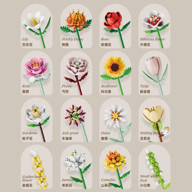 Simulation Building Blocks Flowers Eternal Bouquet Micro Brick Rose Sunflower Tulip Orchid Kid Handmade Toy Home Decor Girl Gift