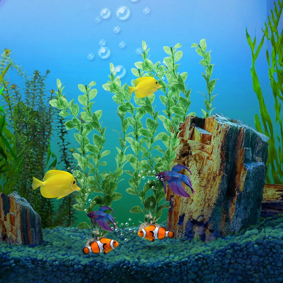 

3Pcs Artificial Fish Tank Plants Lifelike Green Plastic Aquarium Decorations Natural Realistic Water Grass Ornament