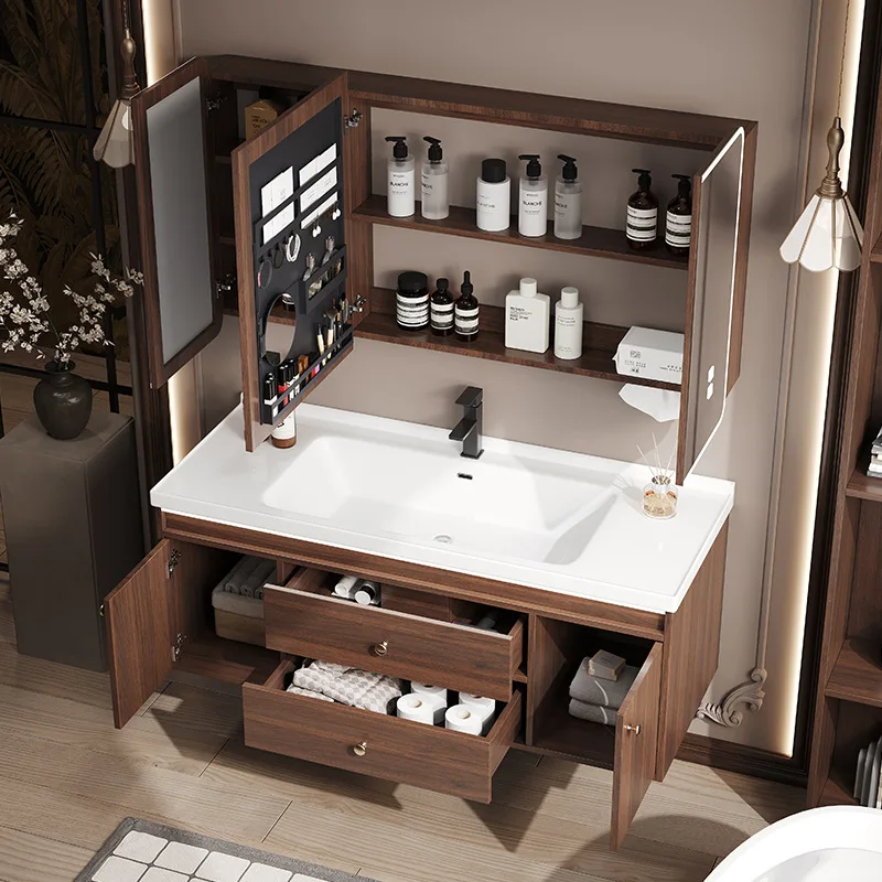 

New Chinese-style Bathroom Cabinets Walnut Combined Bathroom Cabinets Bathroom Ceramic Home Furniture In Particolare ZY50YSG