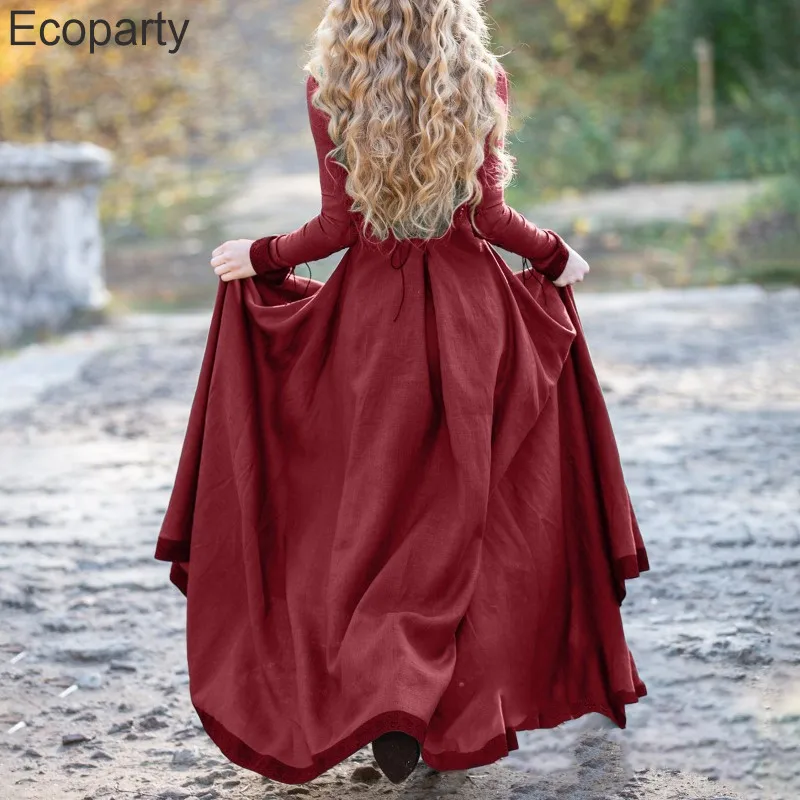 Women's Medieval Dress Retro Victorian Renaissance Gothic Dresses Halloween Party Solid Fairy Princess Cosplay Costume