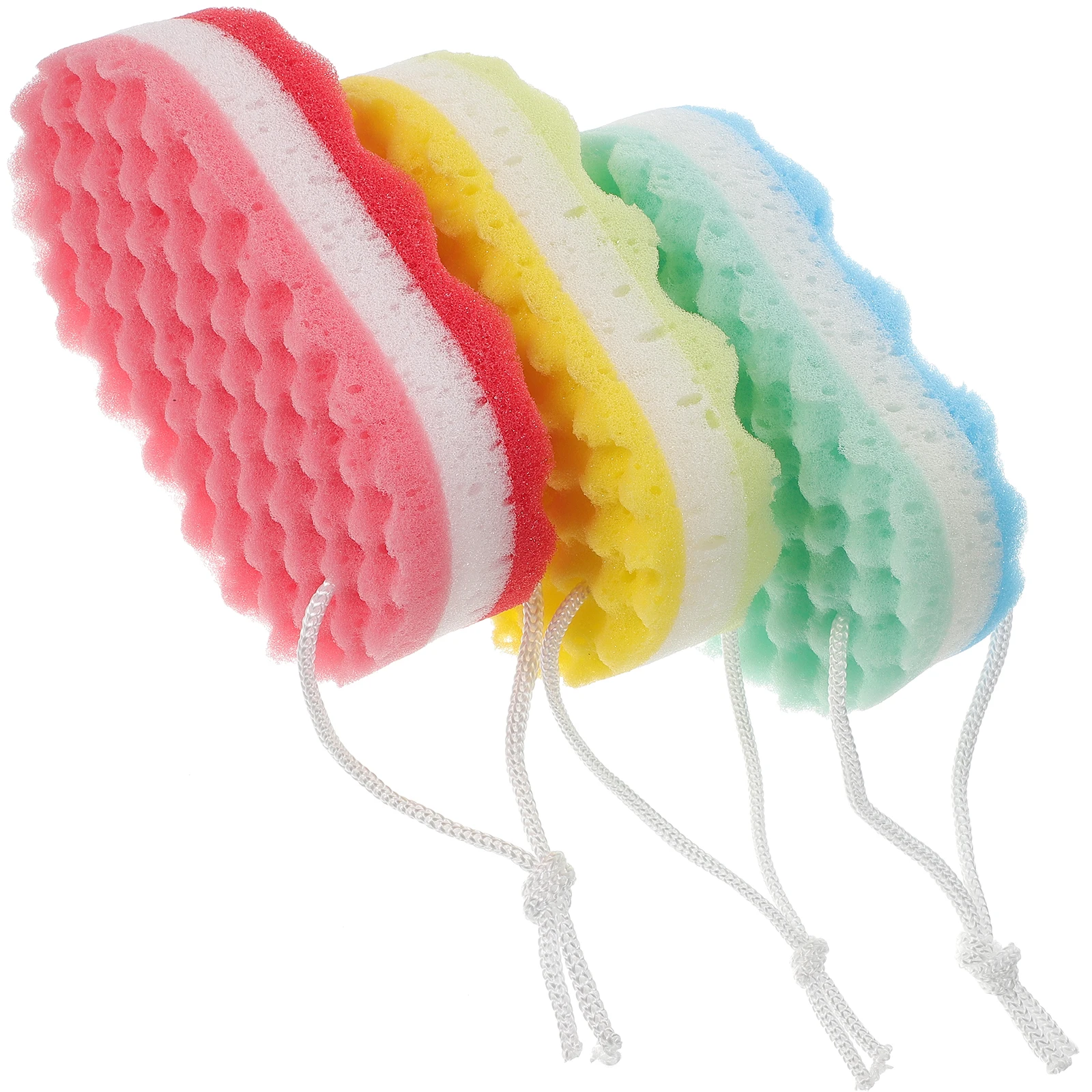 3 قطعة إسفنجة حمام طويلة الأمد مقشر دش أجهزة غسل الجسم مع حبل معلق للبشرة اللطيفة تدليك دش الإسفنج