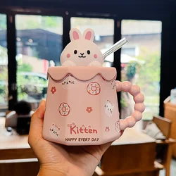 Rabbit Straw Mug Girl's Heart Cup Cute Cartoon High Beauty Children's Cup Household Ceramic Cup with Cover