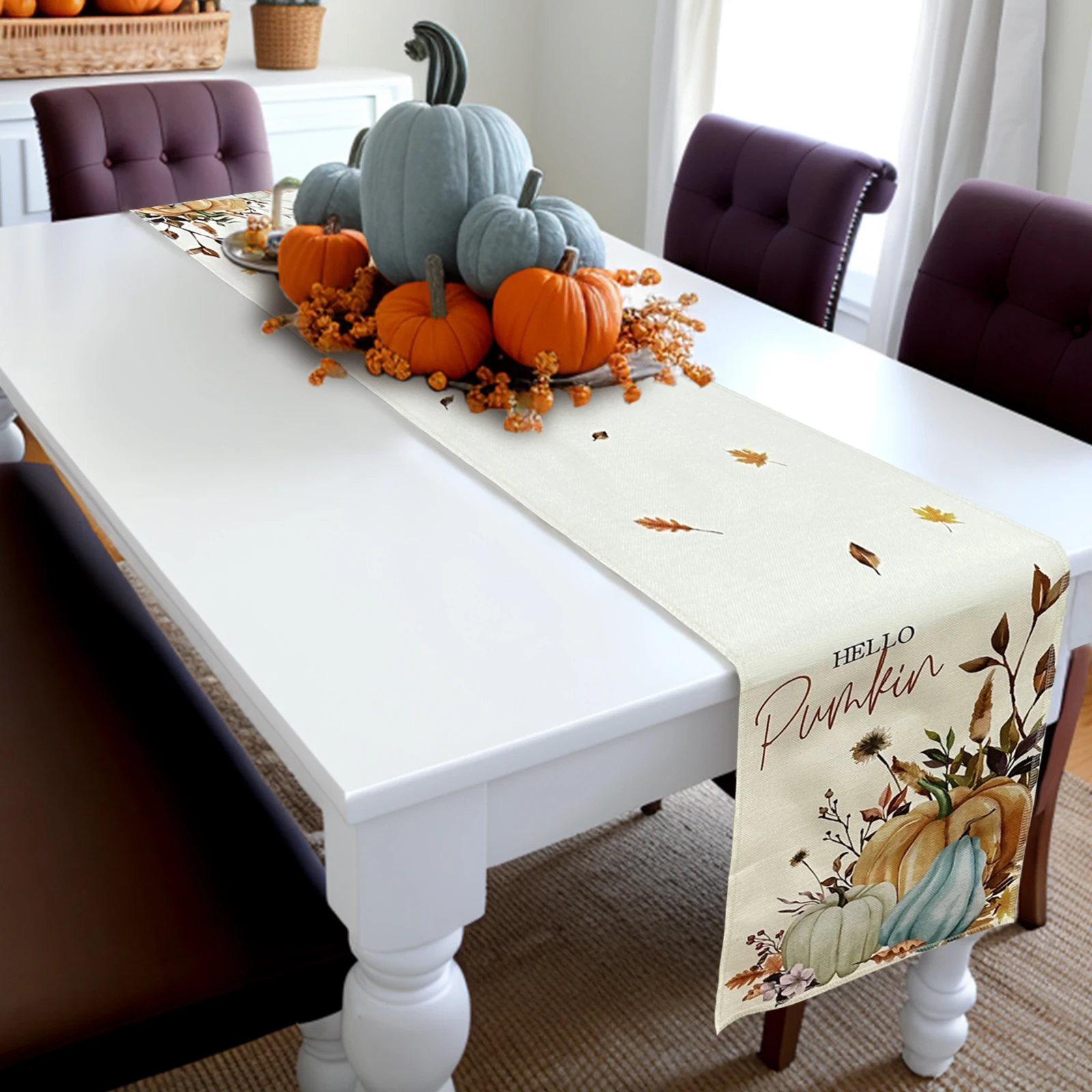 OurWarm 72Inch Pumpkin Table Runner Fall Harvest Thanksgiving Kitchen Dining Table Decoration For Indoor Outdoor Home Party Deco