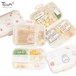 Boîte à pilules portable avec autocollant, boîte à pilules Kawaii, étui à pilules hebdomadaire, mini boîte de voyage mignonne, 8 grilles, 7 jours