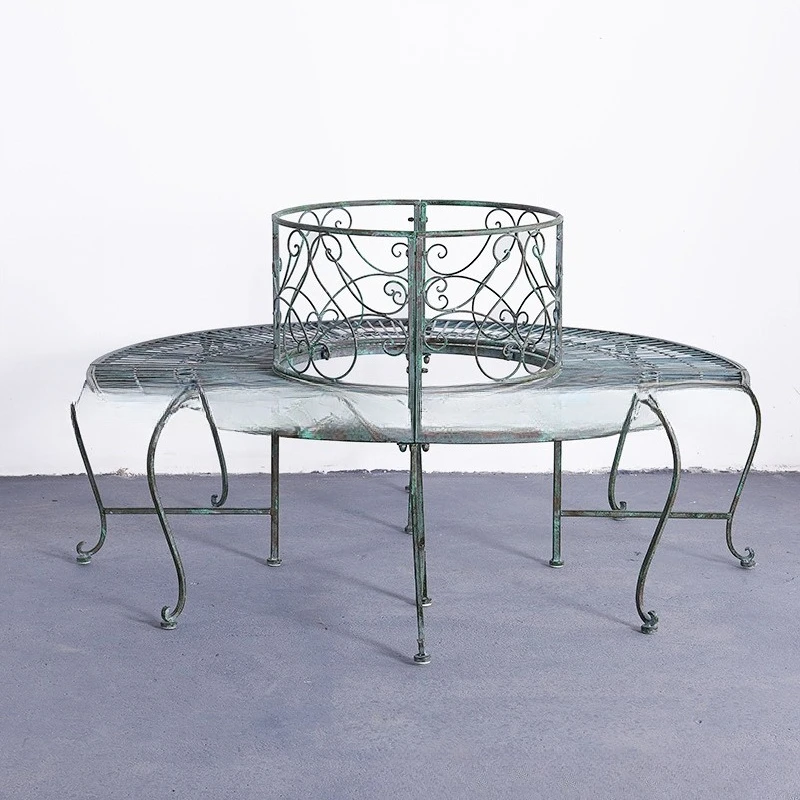 Garden wrought iron tree chair, outdoor retro old park full round rust-proof chair