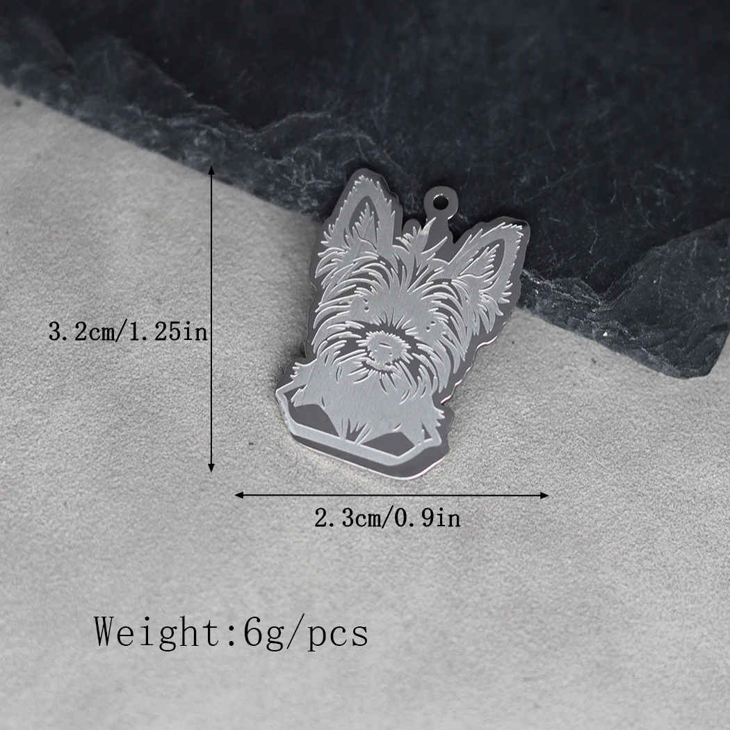 2pcs Stainless Steel Cute Yorkshire Terrier Dog Pet Animal Pendant Charms for Jewelry Making Punk Necklace Craft diy Accessories