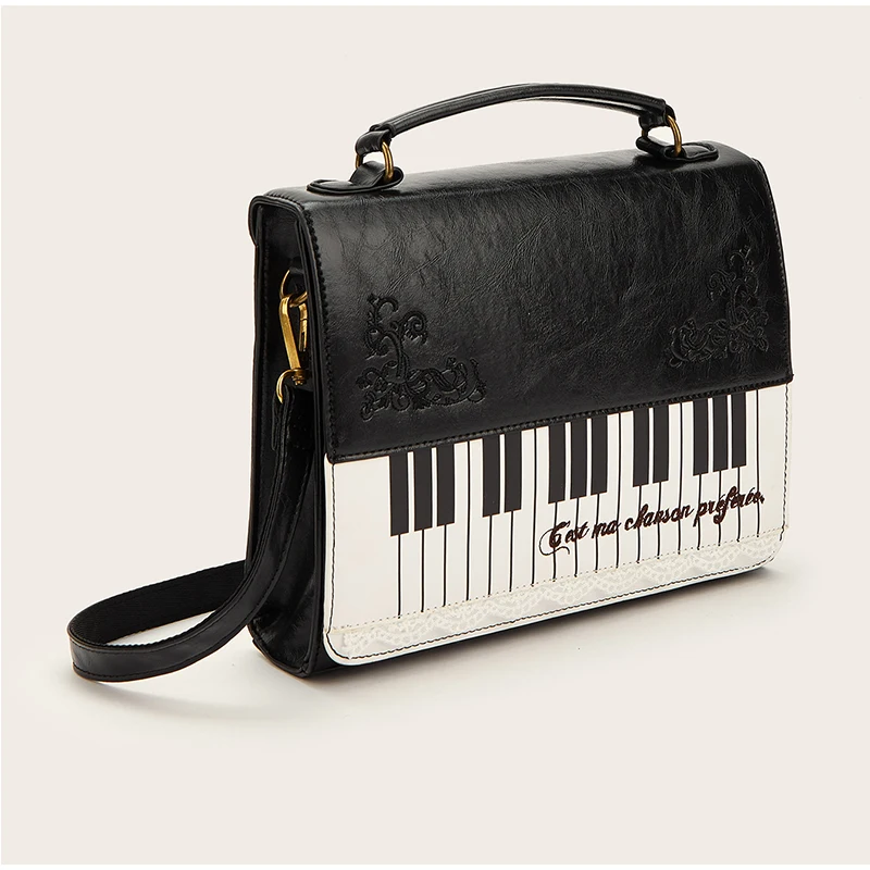 Polka Dot Piano Key Umhängetasche, große Handtasche in Kontrastfarbe, Y2k JK Mädchen-Aktentasche, Damen Wave Point Bowling-Einkaufstasche – Detail 2