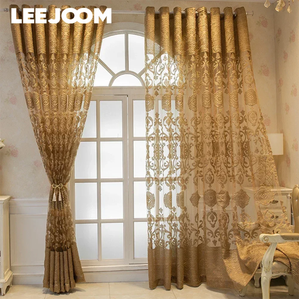 LEEJOOM European Style Luxury Curtain Blinds Sheer Tulle Transparent Curtain for Living Room Bedroom Balcony 1PC