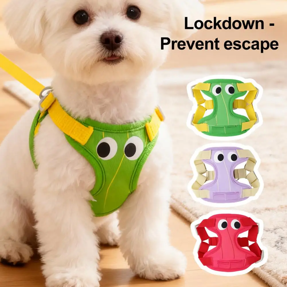 Small Dog Harness Padded Step-in Dog Harness with Leash Breathable Adjustable Pet Harness for Small Dogs Cute Big Eyes Puppy