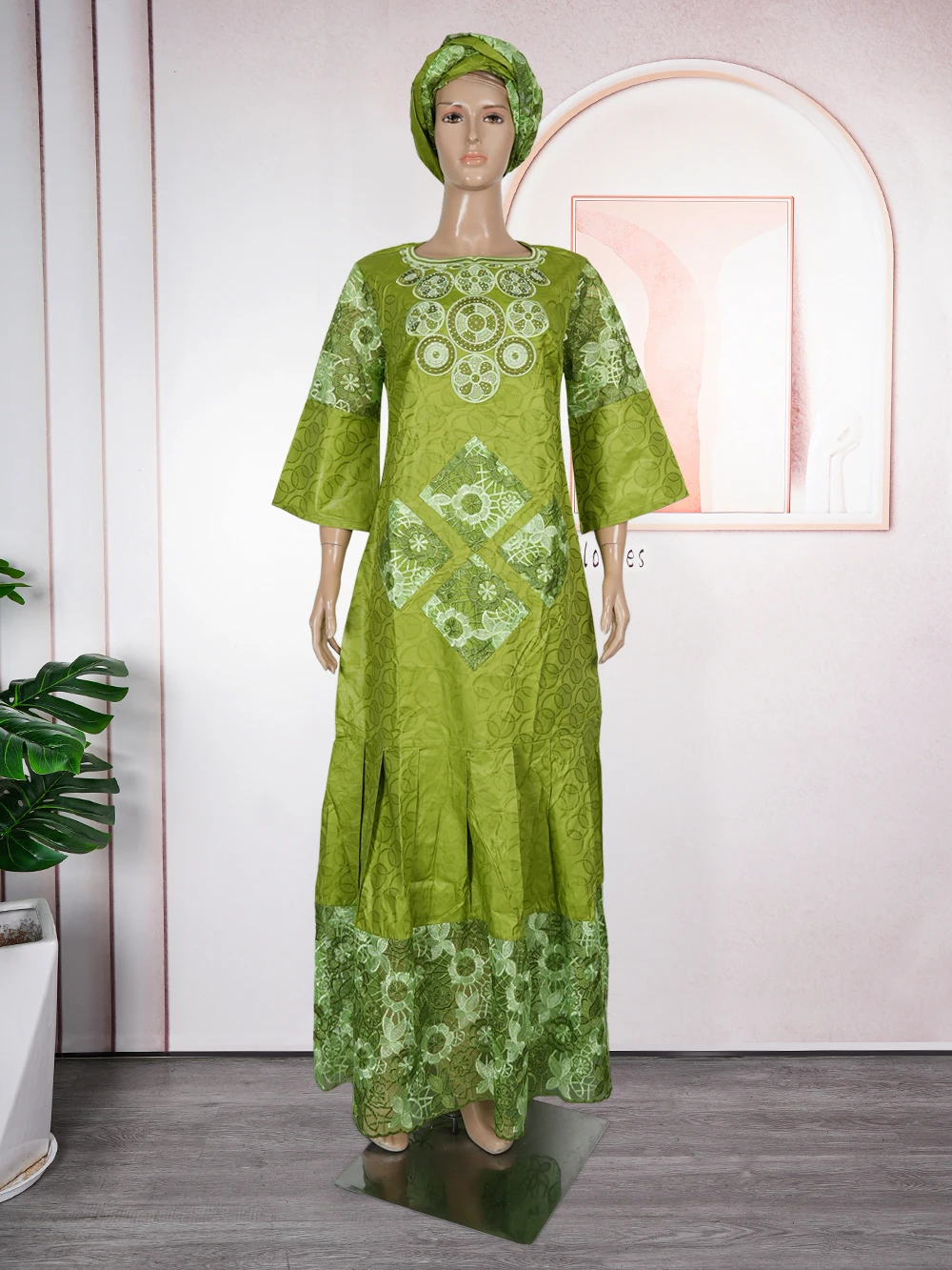 Elegant African Dresses for Women Dashiki Traditional Clothing Ankara Lace Embroidery Gown Plus Size Wedding Party Long Dress
