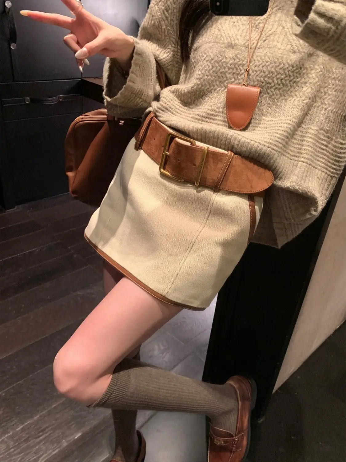 

Belt Short Skirt Women's New High Waist Short Skirt Retro A-shaped Skirt