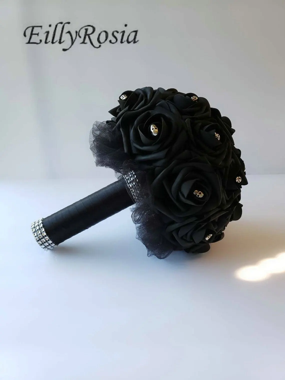 EillyRosia Black Bridal Bouquets Skull Brooch Jewelry Sequined Tassel Matching Corsage Gothic Boutonnieres 15 Colors Available