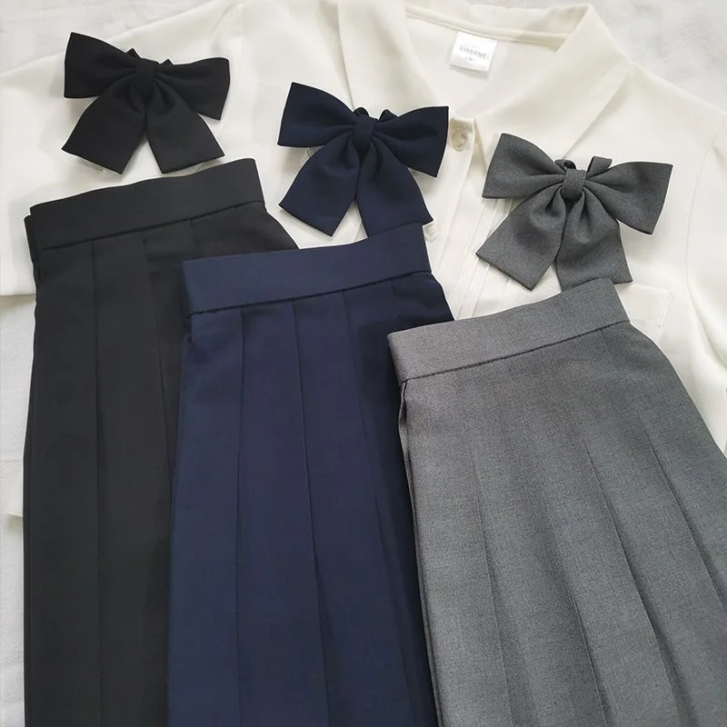 JK Costume Business Attire Bow Tie British College Style JK Shirt Navy Blue Pleated Skirt Long Skirt Chorus Costume