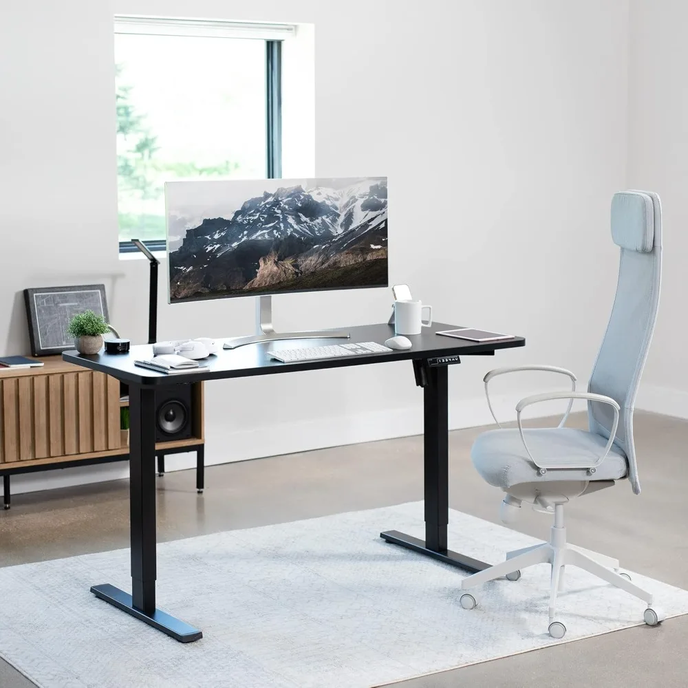 Standing Desk Workstation, Memory Controller Height Adjustment, One-Piece, Black Top and Frame, Office Table/game Computer Desk