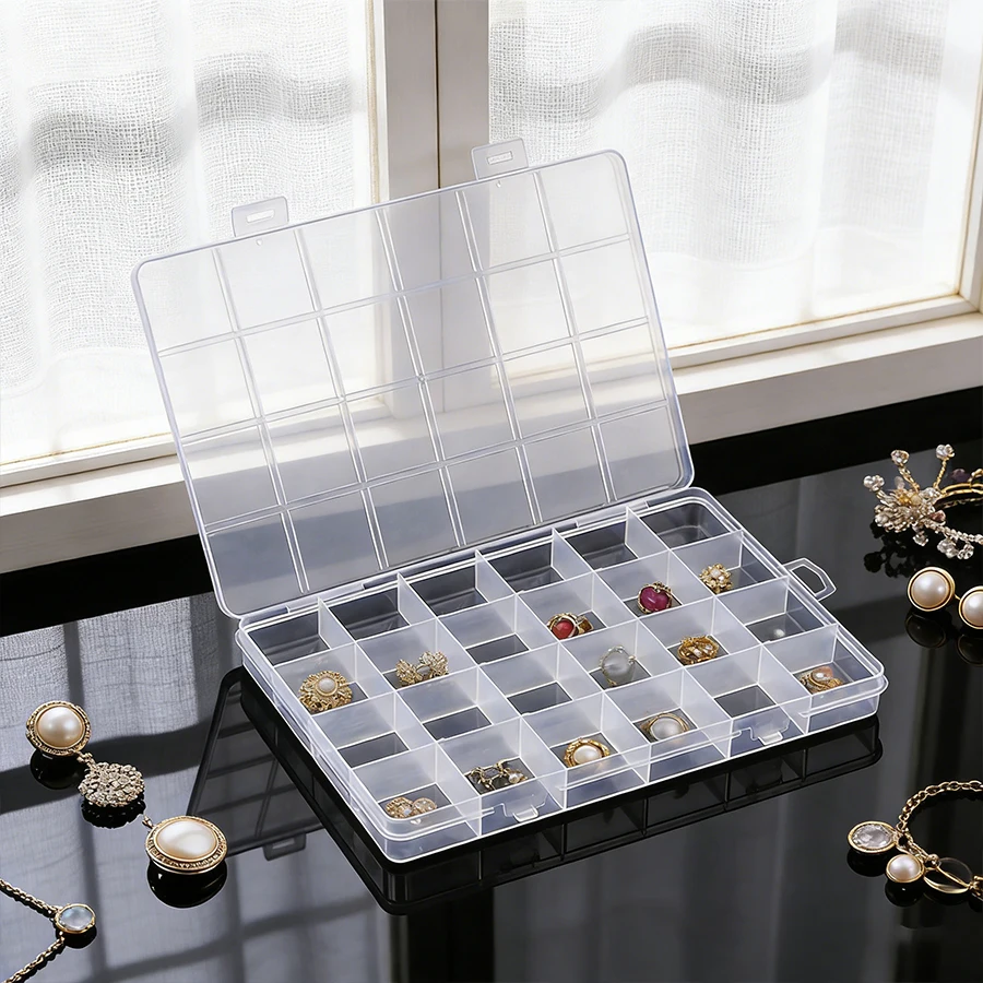 1pc 2pcs24-slot jewelry storage box,suitable for storing jewelry,rings, earrings and necklaces, as well as beads and snap beans.