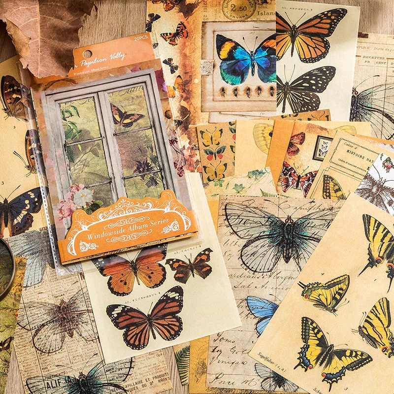 20pcs/lot Vintage Stained Glass Window Craft Paper, Retro Pattern Design & Non-Adhesive, for Journal DIY & Scrapbook Deco