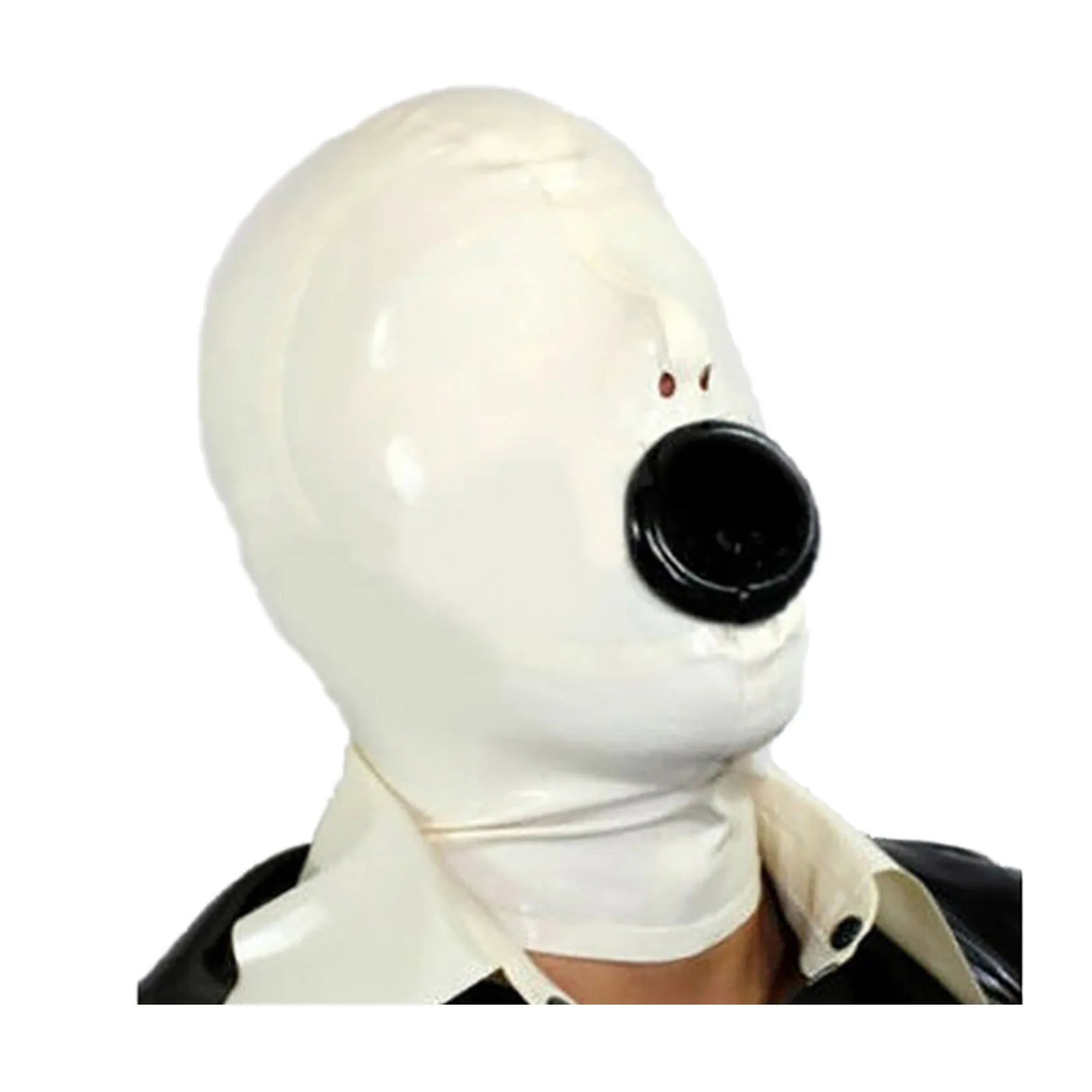 

MONNIK White Latex Mask Rubber Hood with Mouth Black Sleeve for Party Wear Catsuit SM