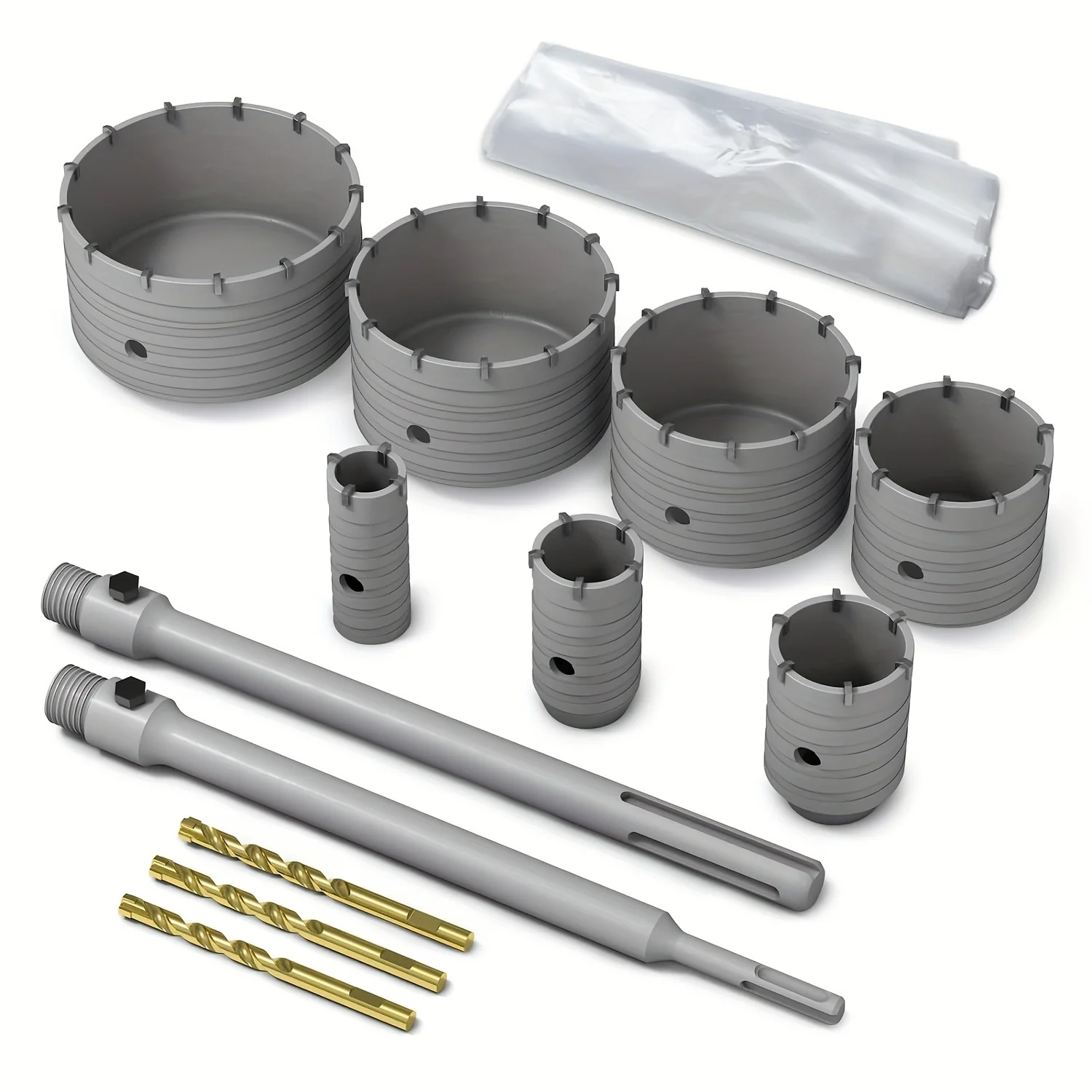 

17 Piece Concrete Hole Saw Set (30/40/50mm/70/90/100/115mm) with 300mm SDS Plus Shank & MAX Shank,5 Dust Catchers And Dust Bag