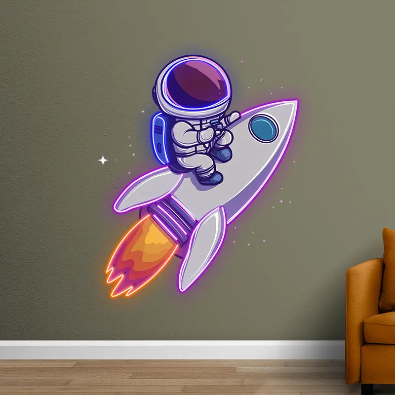 Astronaut Rocket Custom LED Neon Sign, Illuminated Night Light, Lighting Signage, LED Neon Acrylic Signs for Room Decoration