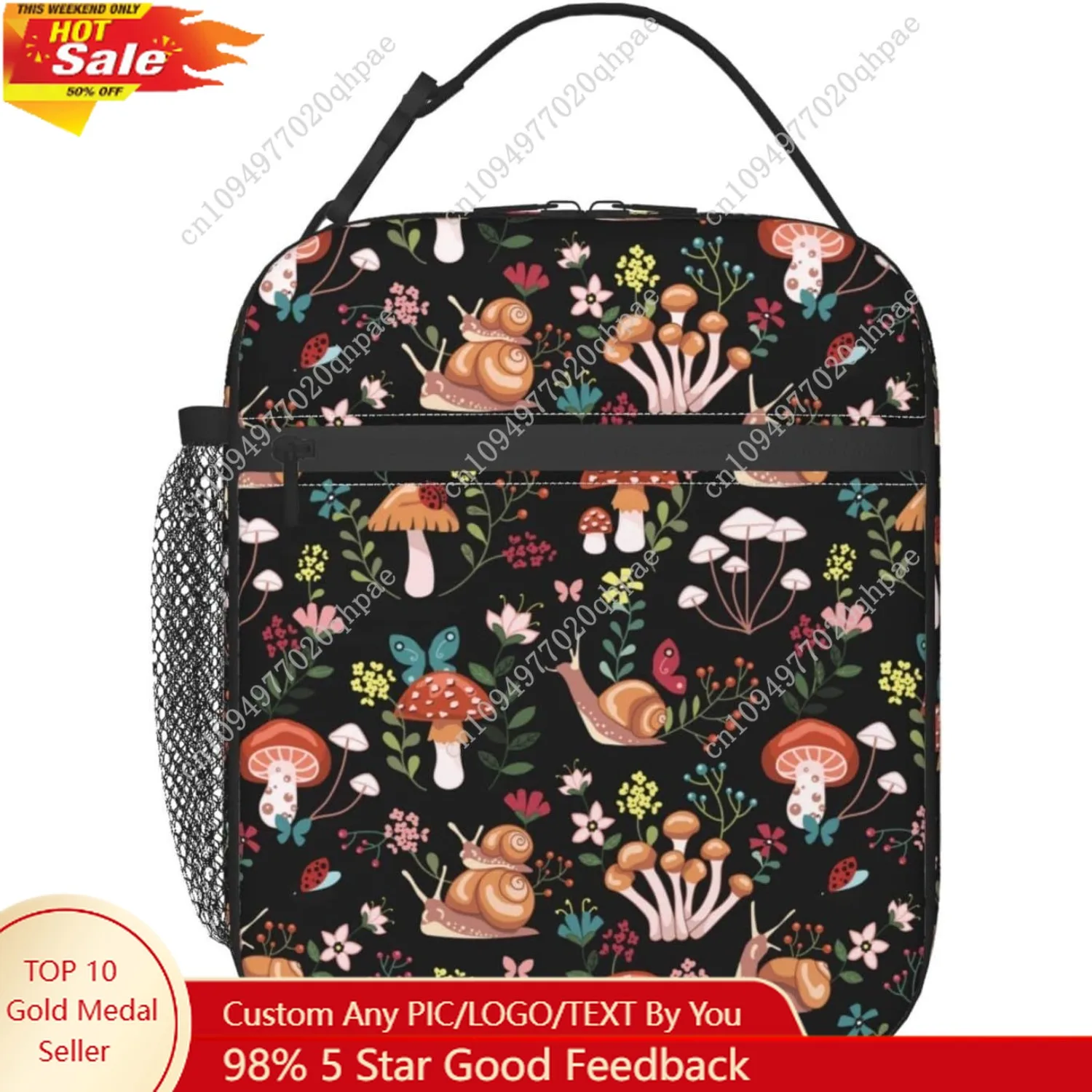 

Mushroom Vintage Rustic Farmhouse Autumn Insulated Lunch Box For Women Man, Portable Lunch Bag Reusable Cooler Tote Fo