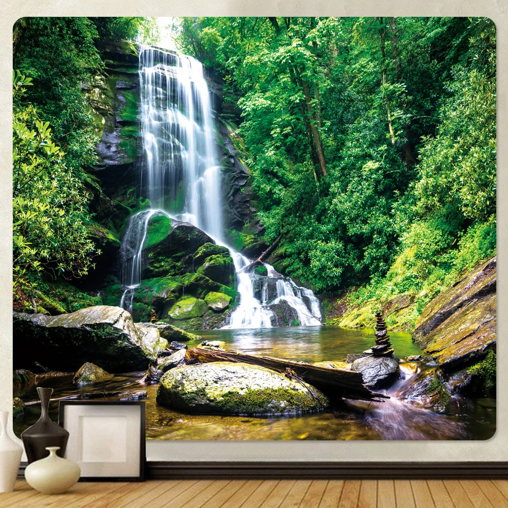 Waterfall Art Tapestry Forest Printed Large Wall Tapestries   Poster Living Room Bedroom Decoration Curtain Blanket Tapiz