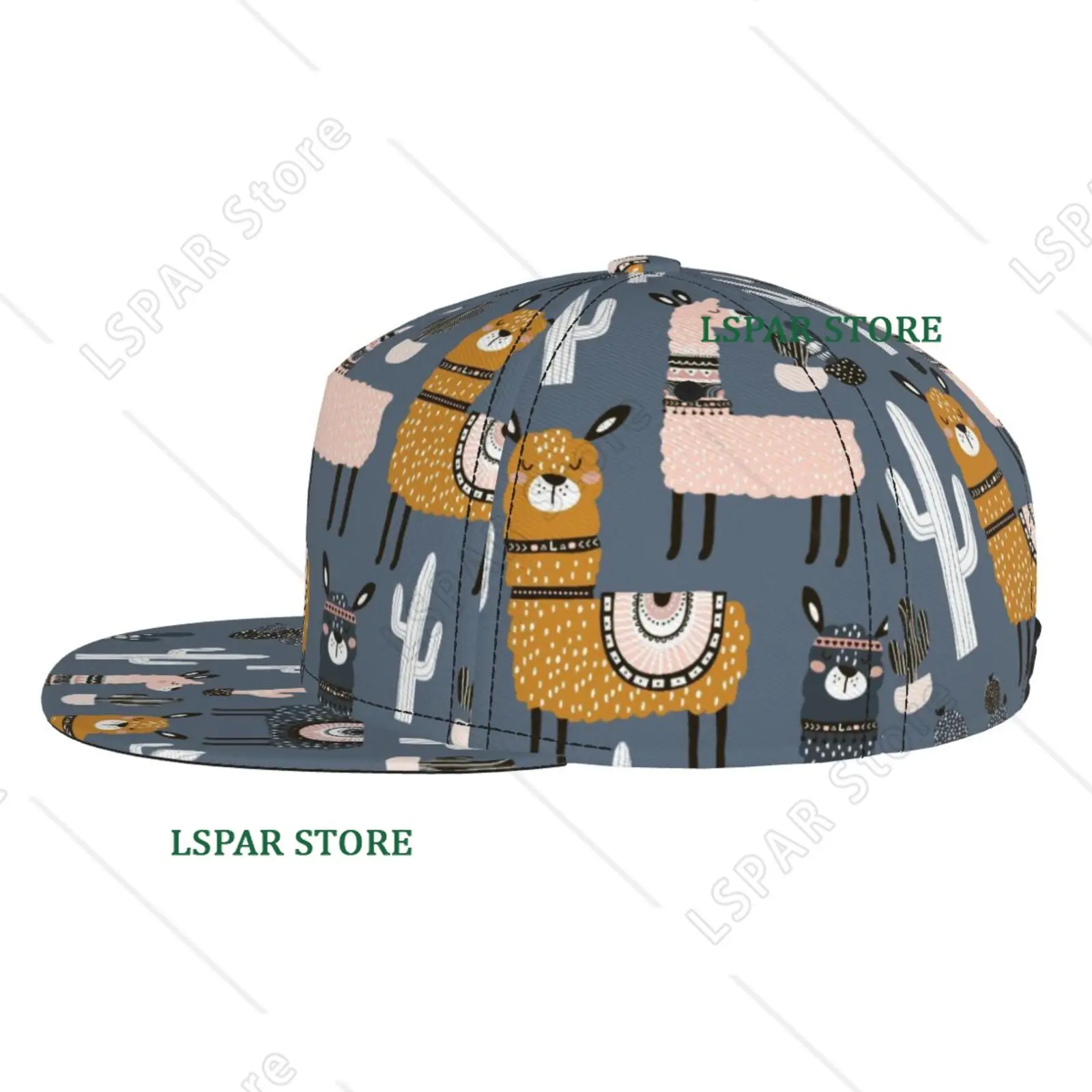Cartoon Alpaca Cactus Printed Flat Brimmed Hat Street Skateboarding Hip Hop Hat Outdoor Leisure Sunshade Baseball Hat Universal