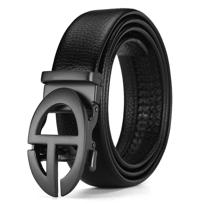 حزام من جلد البقر النقي بإبزيم تلقائي من خليط معدني للرجال، حزام سراويل رجالي متعدد الاستخدامات وعالي الجودة