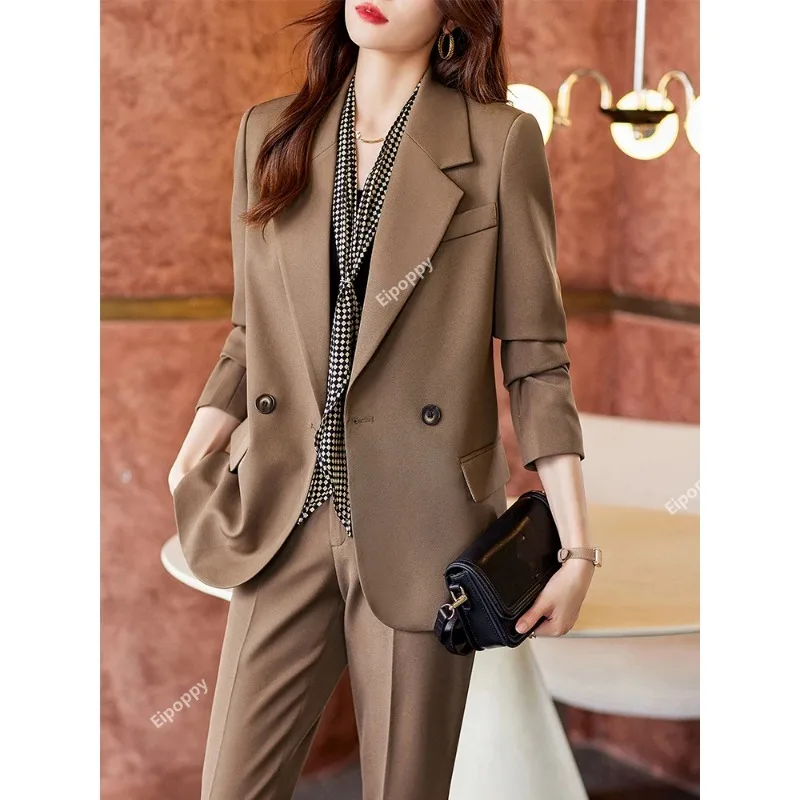 2024 Mode rosa schwarz braun Damen Hosen anzug formell 2 Stück Set Frauen Business Work tragen Langarm Jacke Blazer und Hose