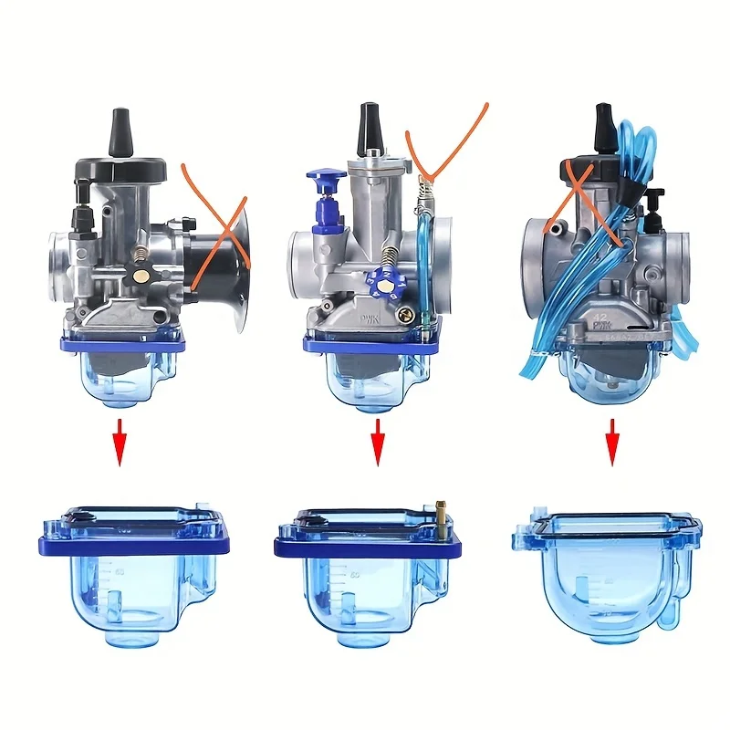 Motorcycle Carburetor Bottom Transparent Float Bowl Lower Cover Bowl Gasket Set For PWK OKO KOSO Carb 21-34mm Dirt Bike