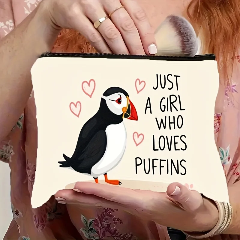 Women's Cute Puffin Print Makeup Bag, Multifunctional