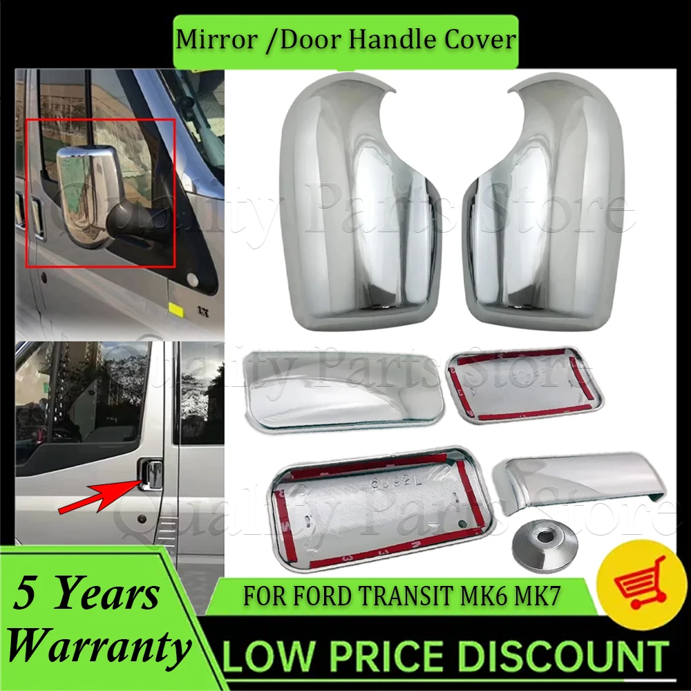 New For Ford Transit MK6 MK7 2000-2013 Chrome Wing Mirror Covers & 4 Door Handle Covers Car Rearview Mirror Decoration Cover
