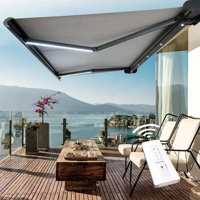 Custom Outdoor Full Cassette Portable Motorized Aluminium Waterproof Retractable Awning for Balcony