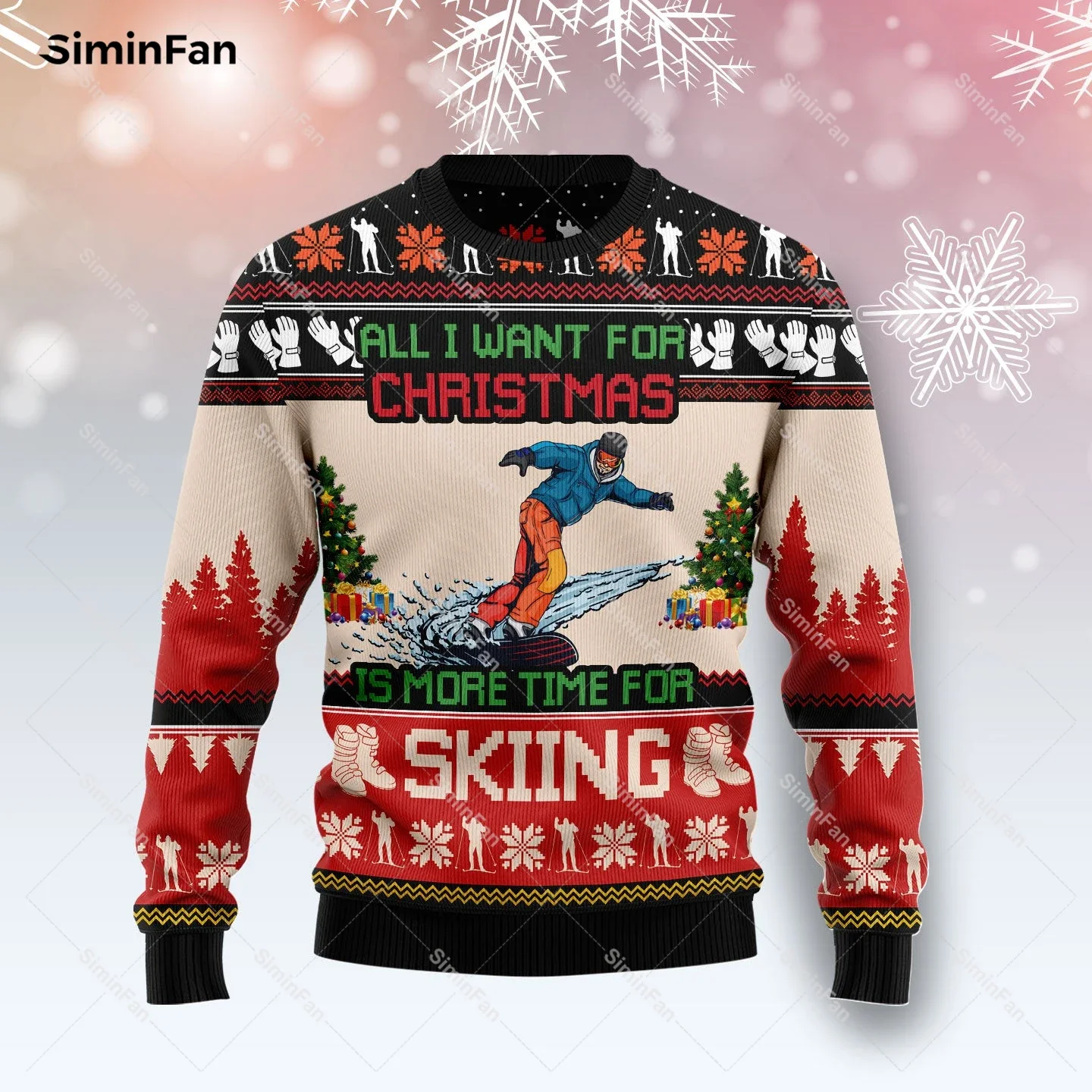 Santa Claus Skiing Ugly Christmas Sweater 3D Printed Men Pullover Sweatshirt Long Sleeve Shirts Coat Unisex Outwear Streetwear 1