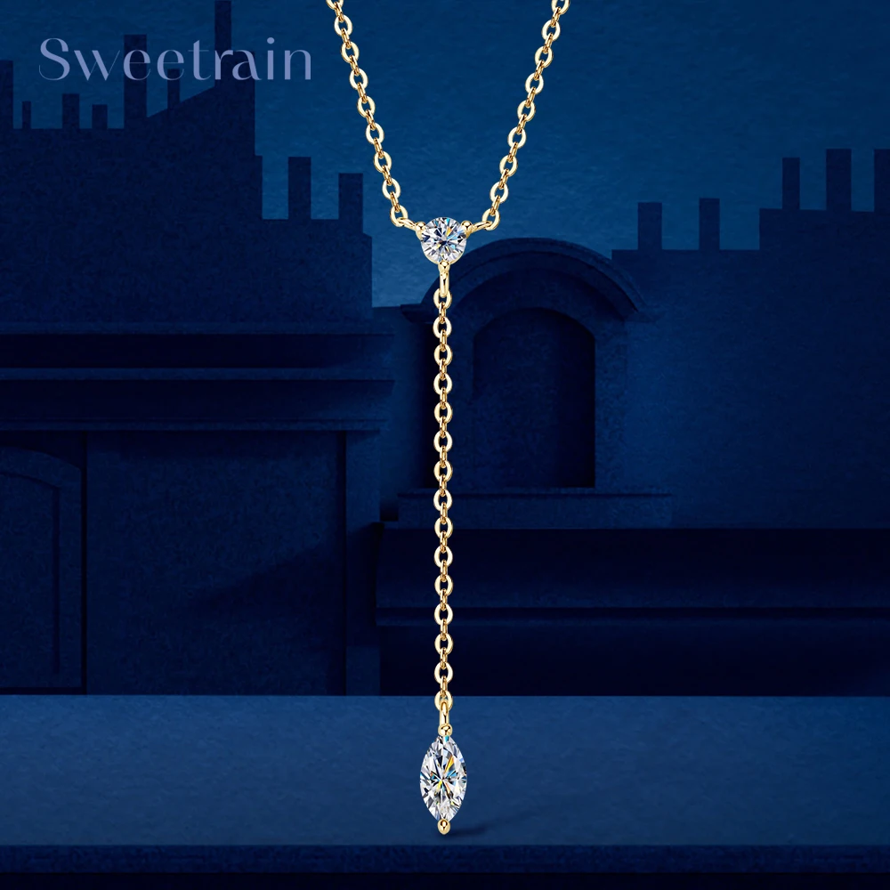 Naszyjniki Moissanite z długim chwostem łańcuszki sięgające obojczyka naszyjnik dla kobiet 925 Sterling Silver bizuteria Collares