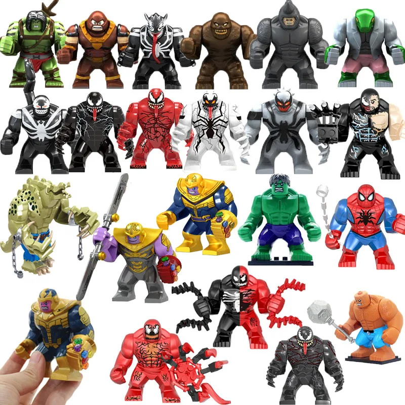 Bloques de construcción de superhéroes de Marvel, figuras de acción grandes de los vengadores, Hulk, Iron man, Venom, Pantera Negra, juguetes para montar, regalo