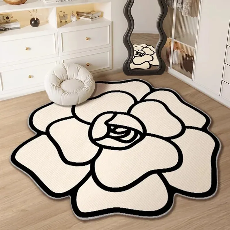 VIKAMA Gardenia Round Carpet Small Fragrance Bedroom Dressing Table Closet Chair Non-Slip Floor Mat Home Decoration