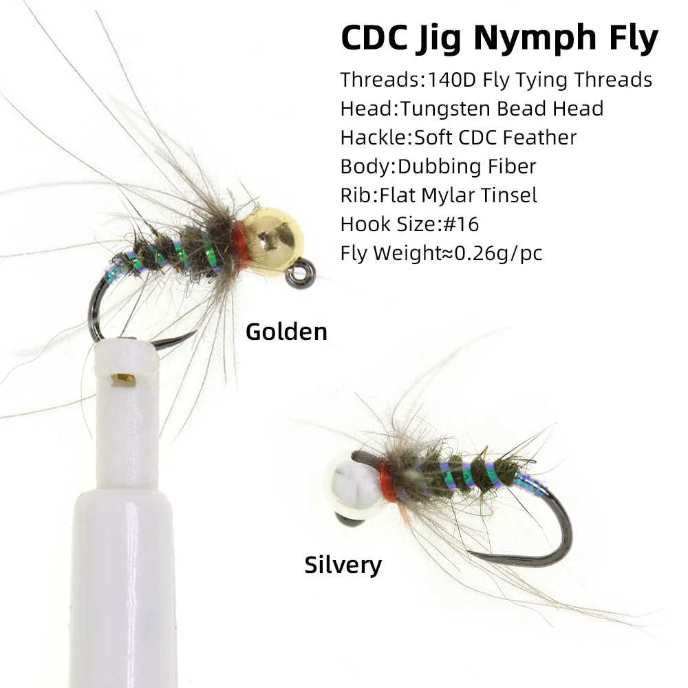 4 Stück # 16 Wolfram-Kugelkopf-CDC-Jig-Nymphenfliegen, widerhakenlose Jighaken, Wet Euro Nymph Fliegen zum Forellen- und Barschangeln, Köder – Detail 2