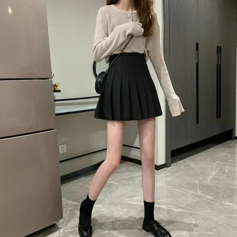 تنانير نسائية صغيرة موضة JK مطوي ضئيلة تلميذة الإناث Faldas Ins الإمبراطورية الكورية Harajuku نمط Preppy الربيع عادية الصلبة #6