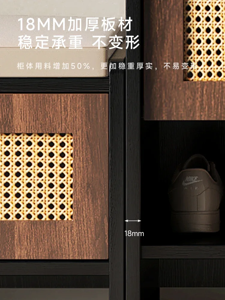 Japanese style solid wood shoe cabinet, with storage cabinets located outside the corridor and equipped with fingerprint locks