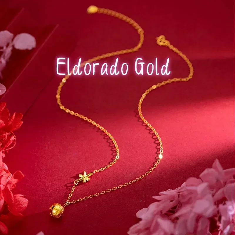 

Eldorado Gold 9999 Real Gold 24K Snowflake Bell Set Chain Fashion Personality Trend ins Wind Bell Clavicle Necklace Female