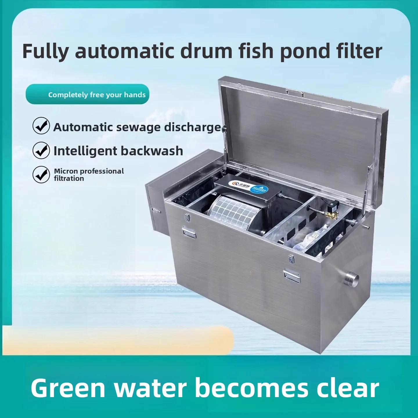Koi Pond Filter Water Circulation System - Stainless Steel Drum Microfilter with Auto Discharge & Smart Backwash