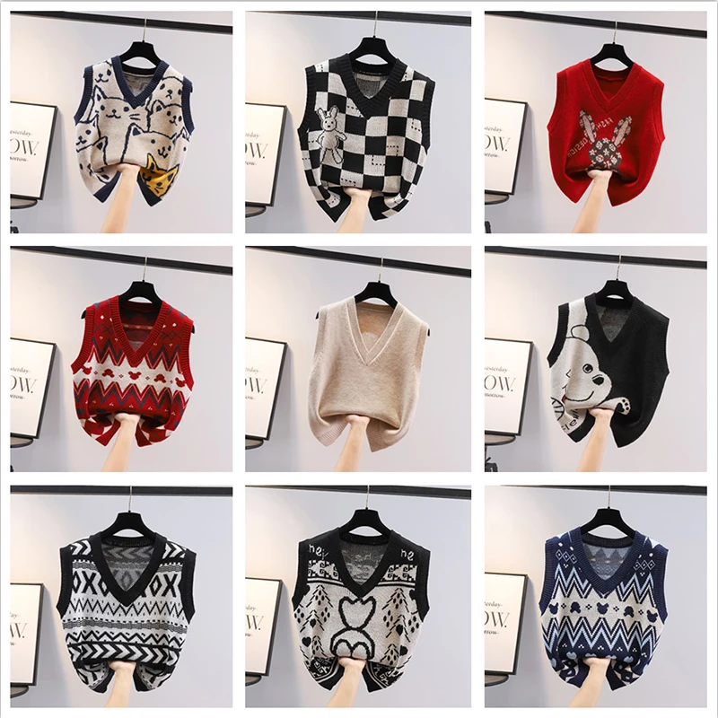

Loose Knitted V-Ne Women's Vest Autumn Winter Faion Casual Sle Svel Top in Color for Young Women