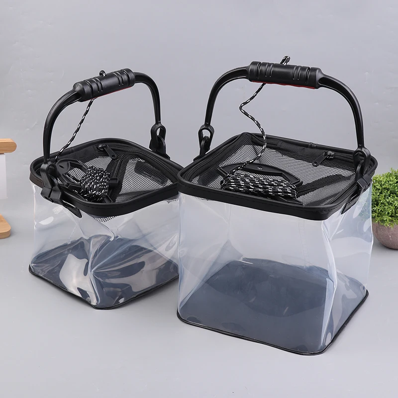 

Уличное прозрачное ведро для рыбалки, складное и портативное ведро для живой рыбы, EVA с веревкой, ведро для воды, ведро для защиты рыбы