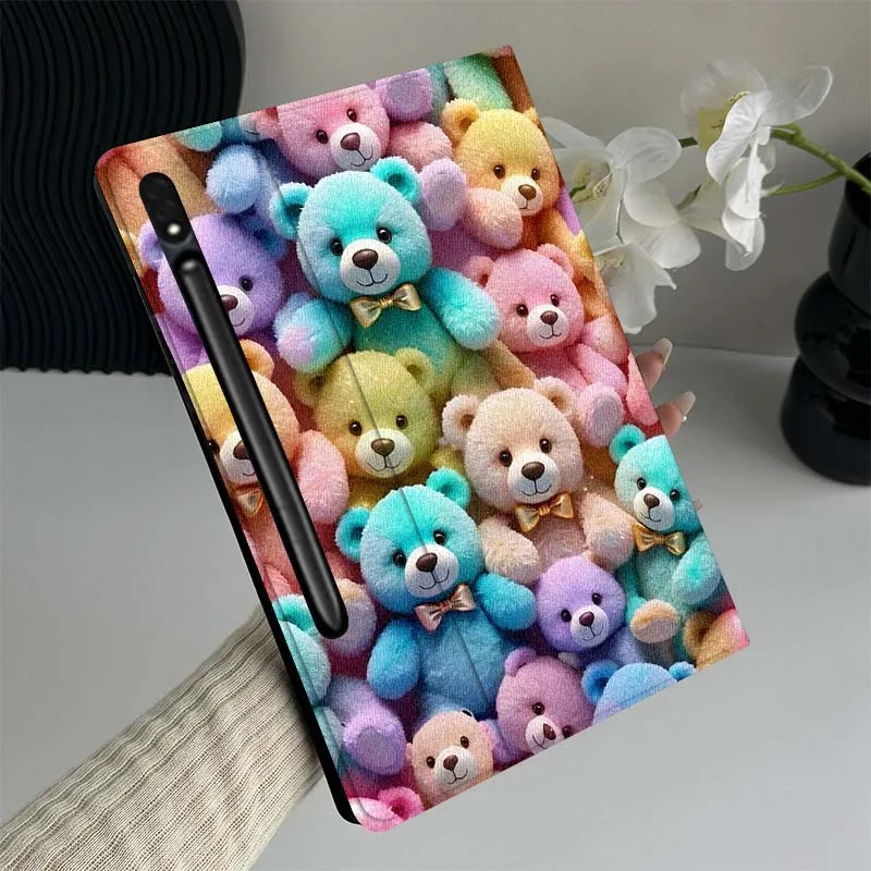 

Cute Bear Art Pattern For Samsung Galaxy Tab S10 S9 S8 S7 Lite FE Plus Scratch resistant Pen Tray Tablet Case Gift