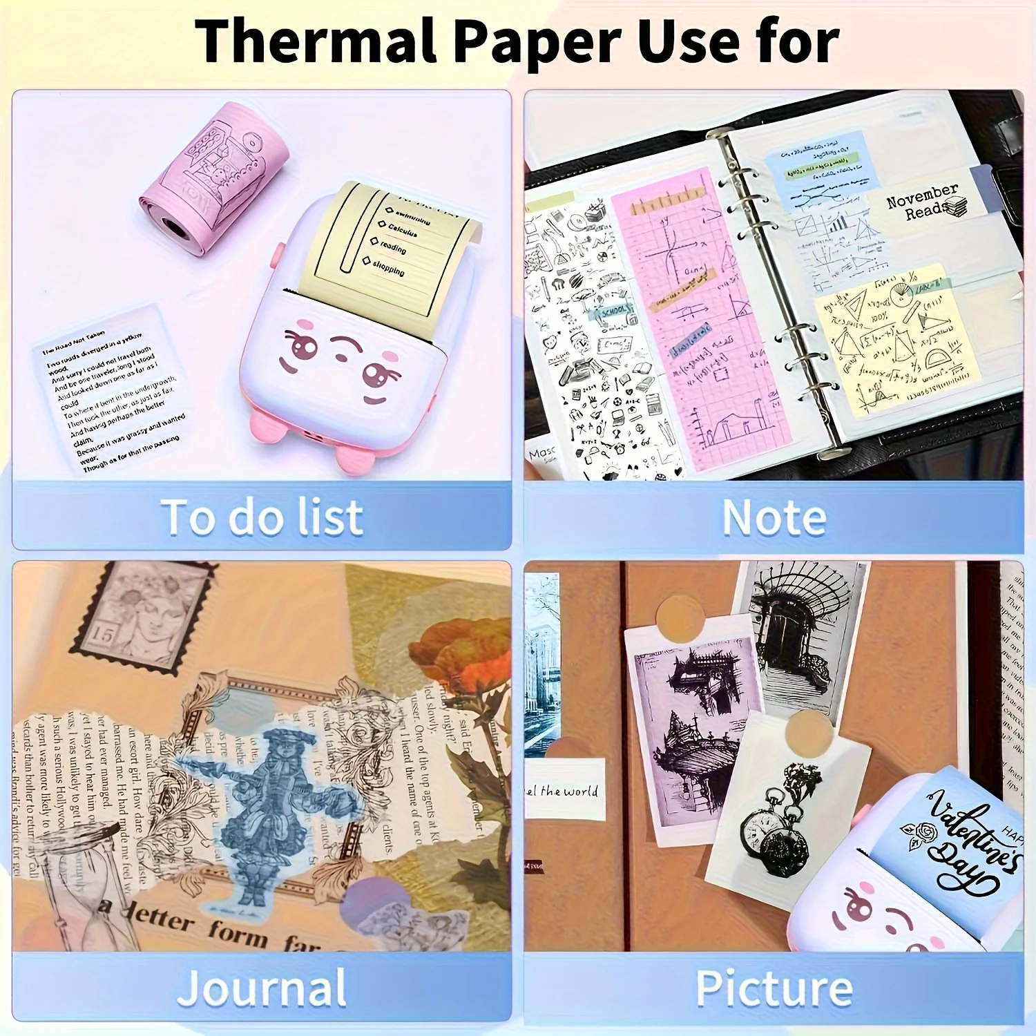 3/12 Rolls 57mm Thermal Paper White Background Black Text for Mini Printer Instant Camera Photo Labels To-Do Notes