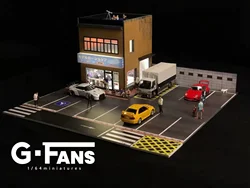 G FANS 1:64 Car Garage Diorama Model with LED Lights Parking Lots City DIY Model Car Scene