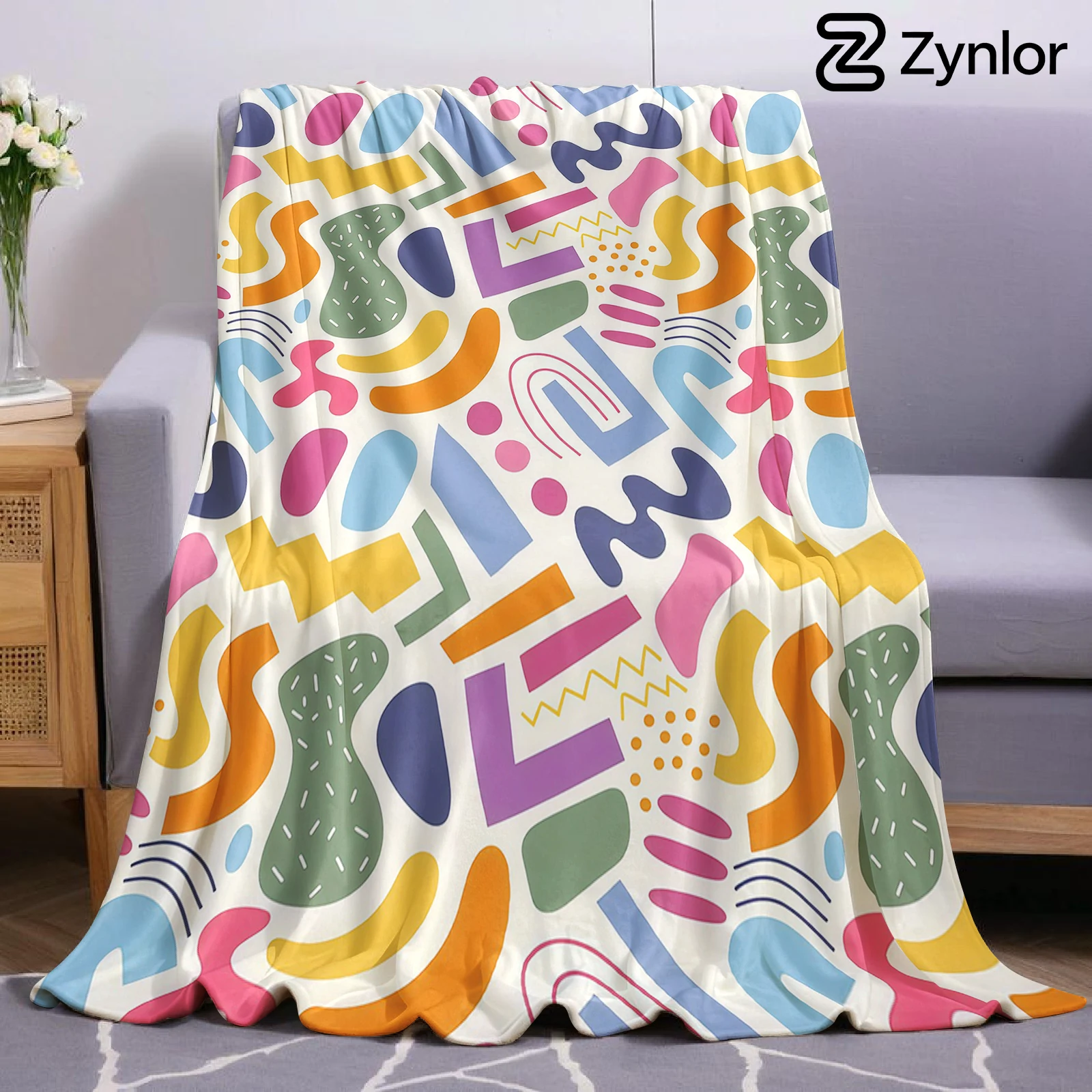 Color Shapes Cartoon Anime Print Flannel Blanket Soft Warm Throw for Kids Bedroom Sofa Bed Christmas Office Car
