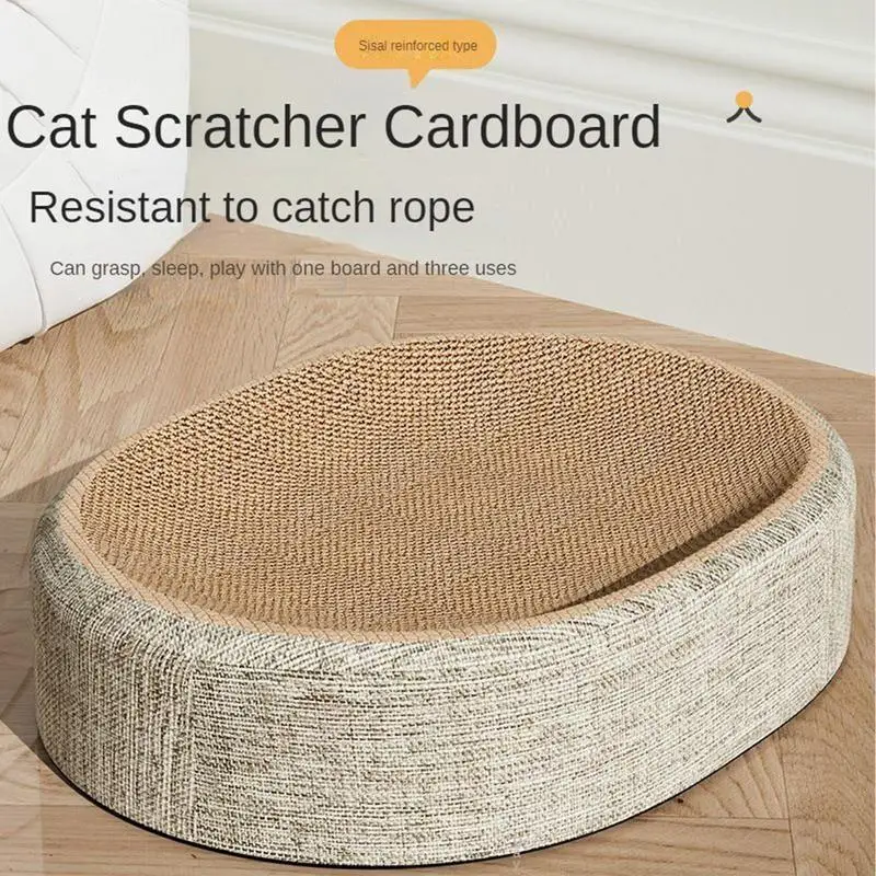 2-in-1-Katzenkratzbrett zum Schutz von Möbeln, Krallenpflege-Spielzeug, ovales Sisal-Gewebe, abriebfestes Katzenbett, Katzenzubehör.