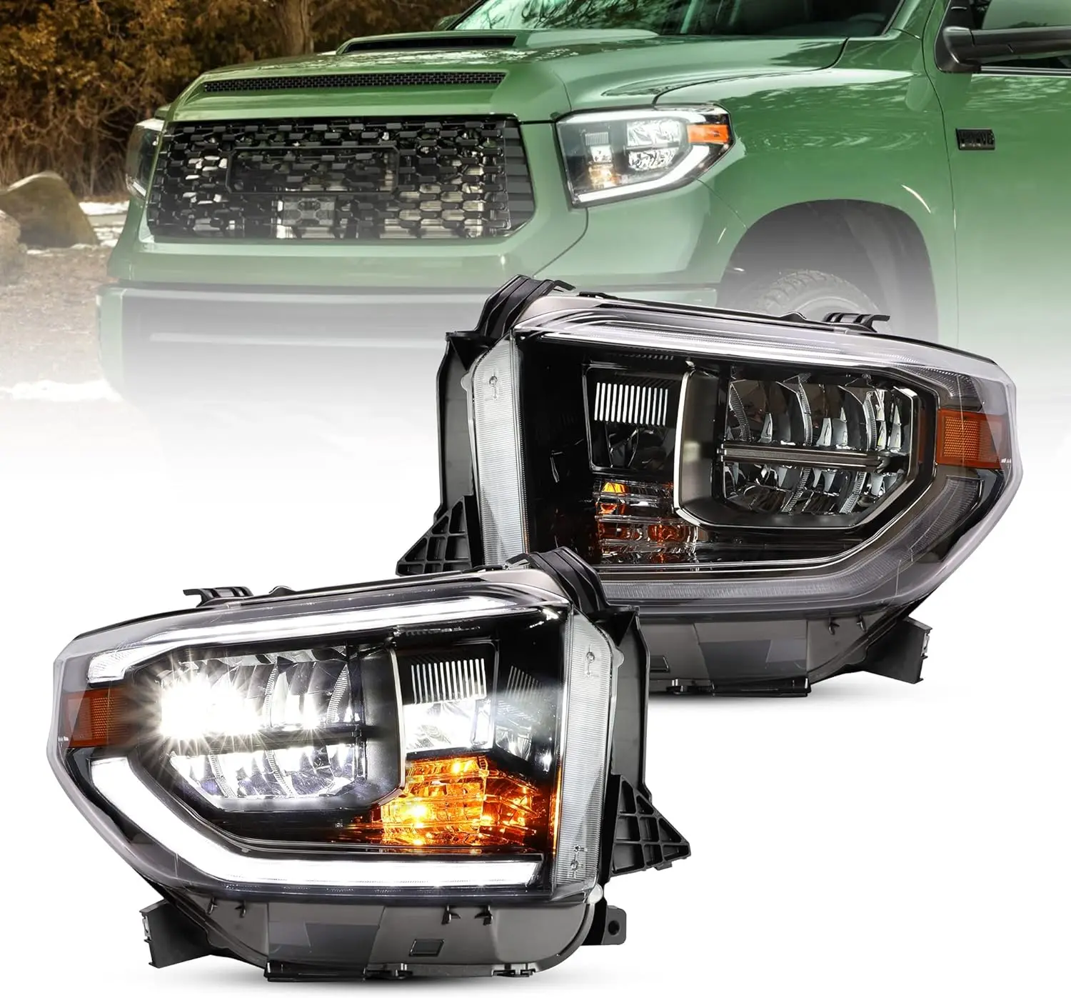 

LED Headlights for Toyota Tundra 2014-2021 w/Sequential Turn Signal Chrome, passenger&driver Side